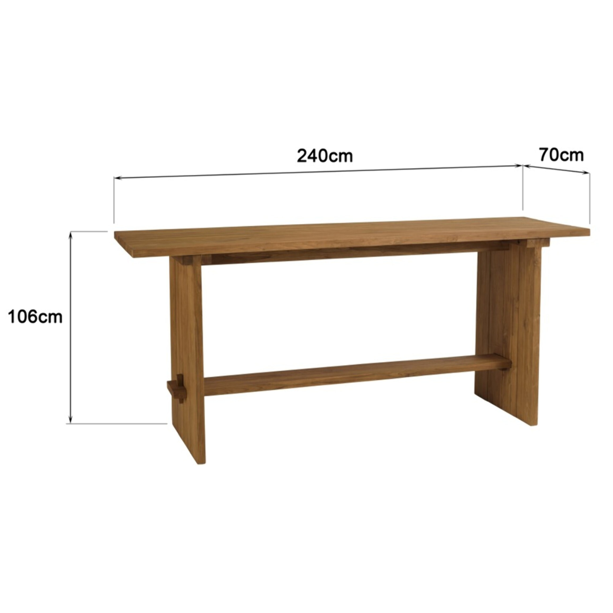 COLINE - Bar de jardin 240x70cm en bois de teck recyclé couleur naturelle