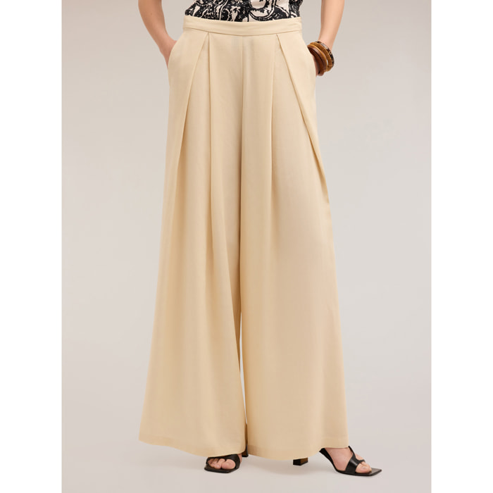 Motivi - Pantalones con pliegues de fuelle mezcla de lino - Beige