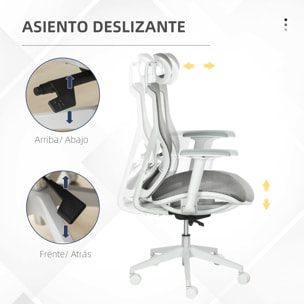 Silla de Oficina Giratoria Silla de Escritorio Ajustable en Altura con Reposabrazos Reposacabezas y Soporte Lumbar Regulables Respaldo Alto 67x65x120-128 cm Gris