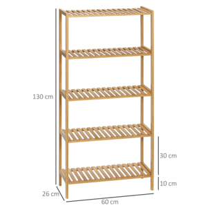 Estantería de Bambú de 5 Niveles para Baño Cocina Salón 60x26x130 cm Natural