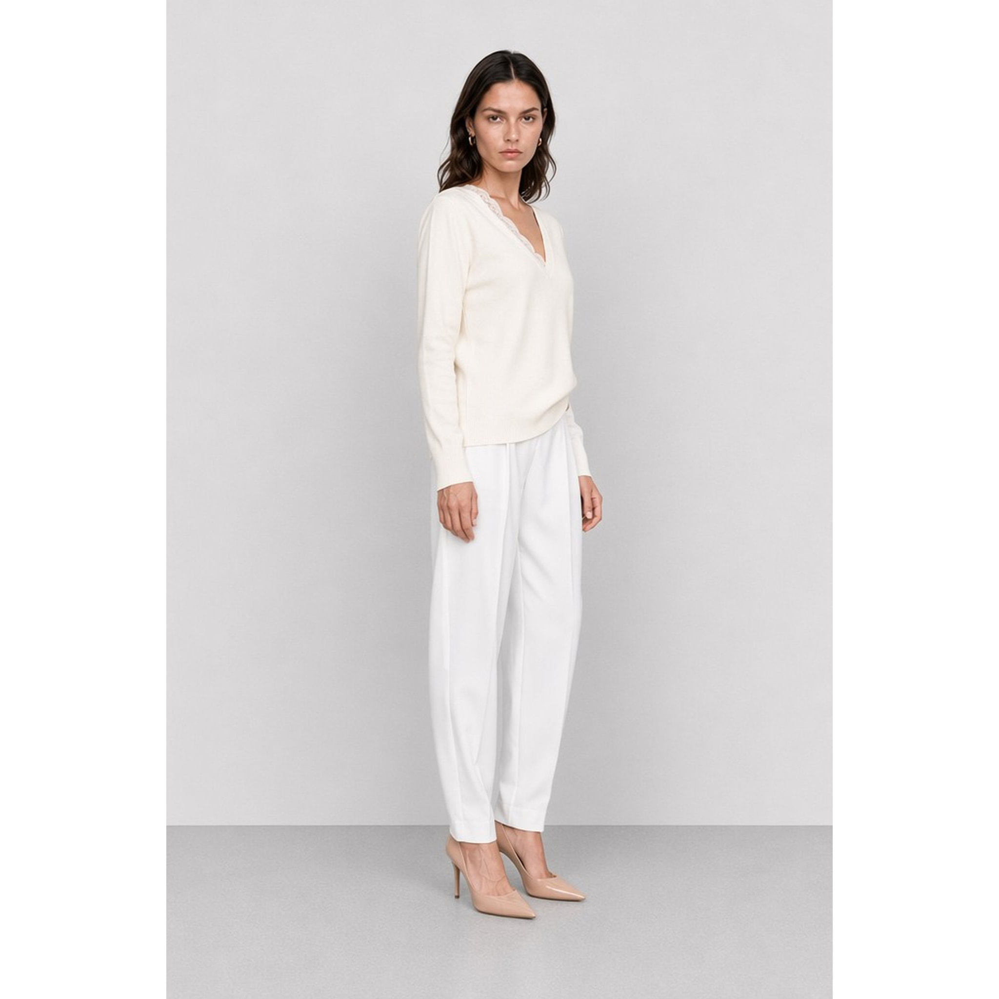 Kocca - Maglia da donna con scollo a V e dettagli in pizzo Donna