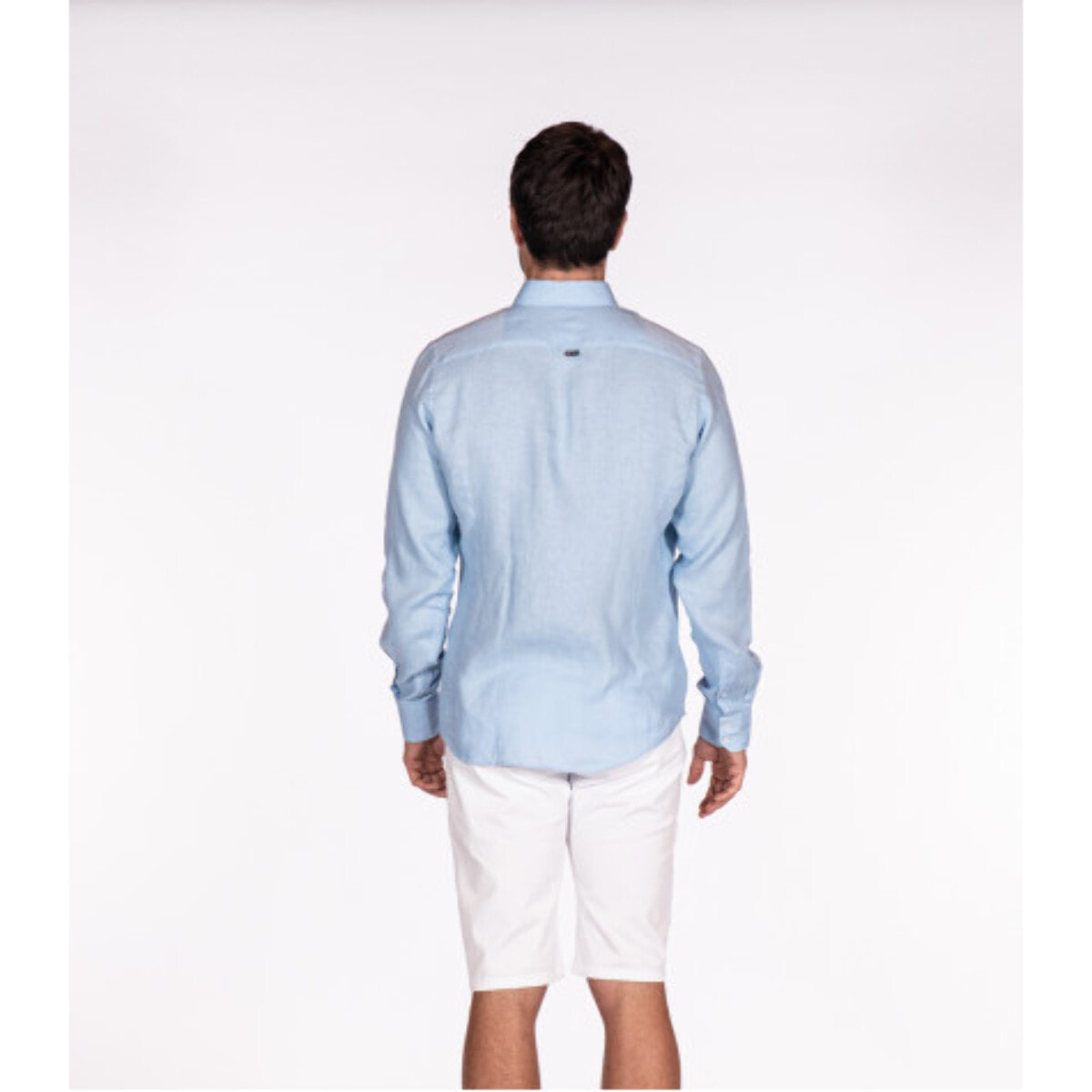 Camicia Uomo 2 Bottoni Button Down Slim Lino Unito Celeste