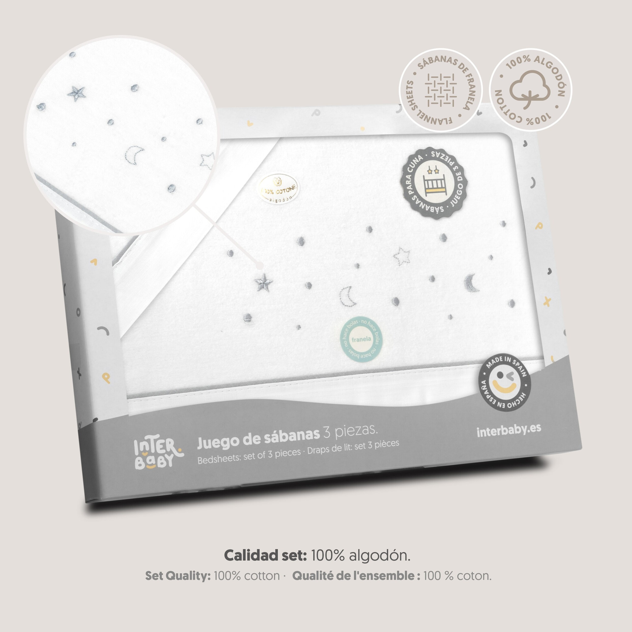 Juego de Sábanas de Cuna Franela Estrellas Luna