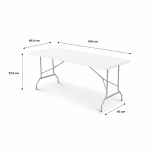 Lot de 2 tables de réception. pliables 180cm. table pliante avec poignée de transport. table de camping