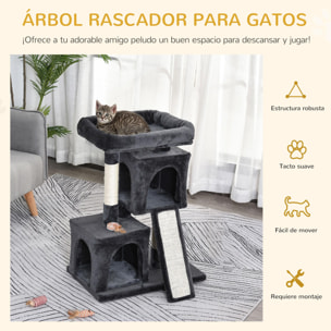 Árbol Rascador para Gatos de Sisal y Felpa 59x39x83 cm Gris