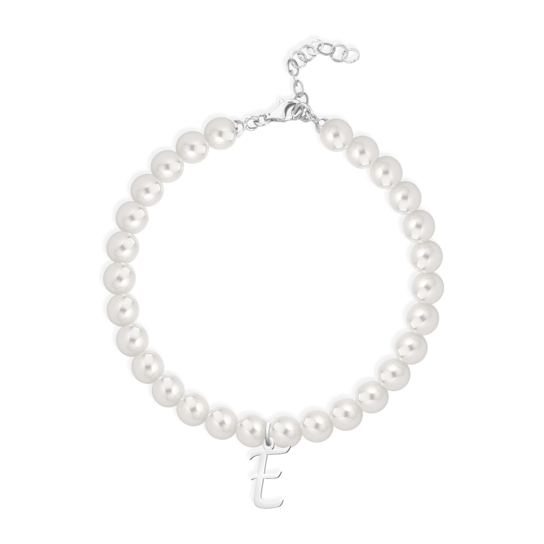 Bracciale Fujiko con Pendente Lettera E Perle Argento