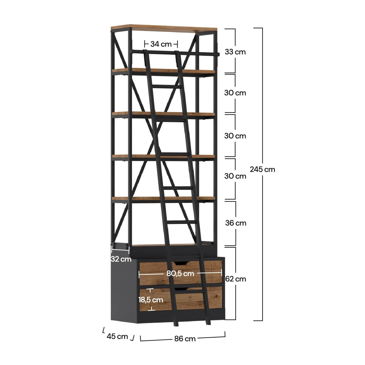 Petite bibliothèque 86 cm en bois et métal - Kasi