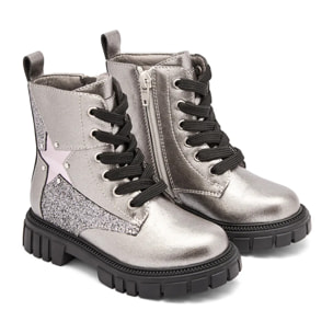 Stivali militari da bambina a metà polpaccio con cerniera interna e stampa a stella