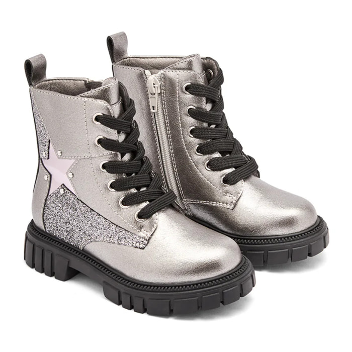 Stivali militari da bambina a metà polpaccio con cerniera interna e stampa a stella