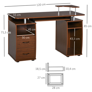 Mesa de Ordenador PC Mesa Escritorio con Múltiples Estantes y 2 Cajones Oficina