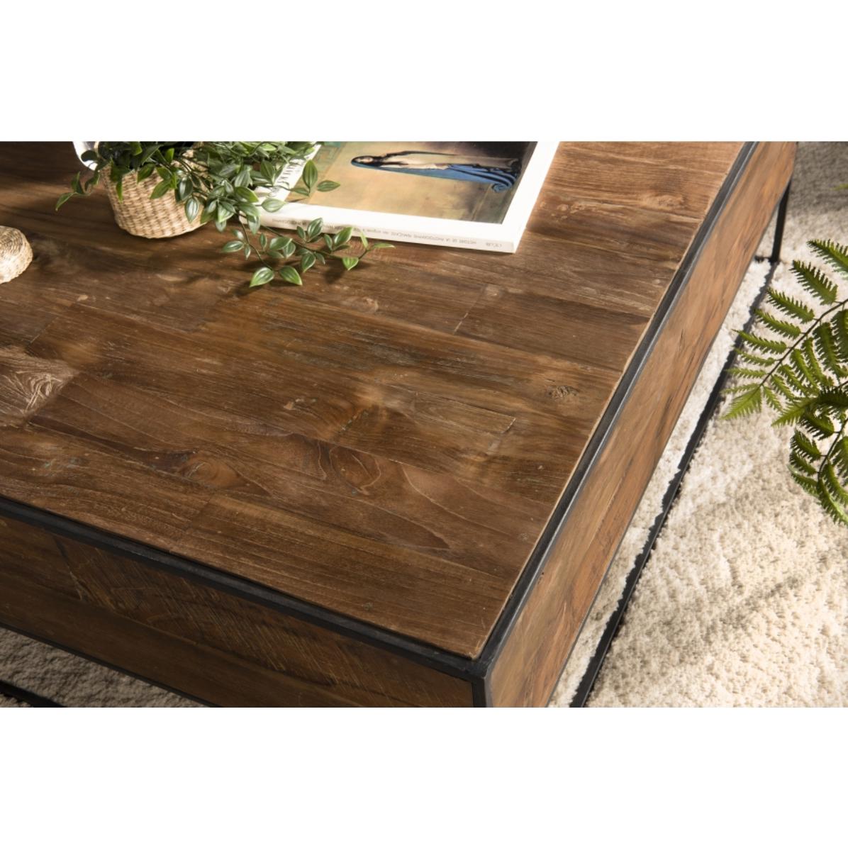 ALIDA - Table basse bois carrée 100x100cm Teck recyclé et métal