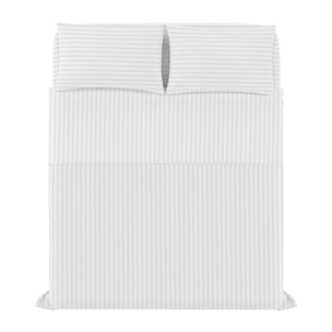 COMPLETO LETTO SATIN STRIPES, 100% Raso di Poliestere, Tinta Unita, Made in Italy - BIANCO