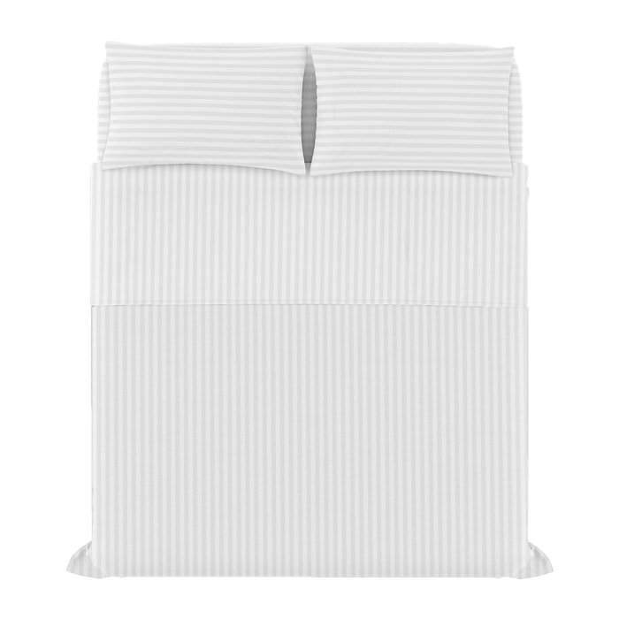 COMPLETO LETTO SATIN STRIPES, 100% Raso di Poliestere, Tinta Unita, Made in Italy - BIANCO