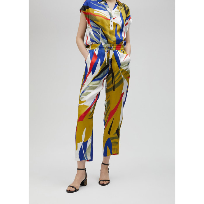 Pantaloni jogger satinati stampa tropicale