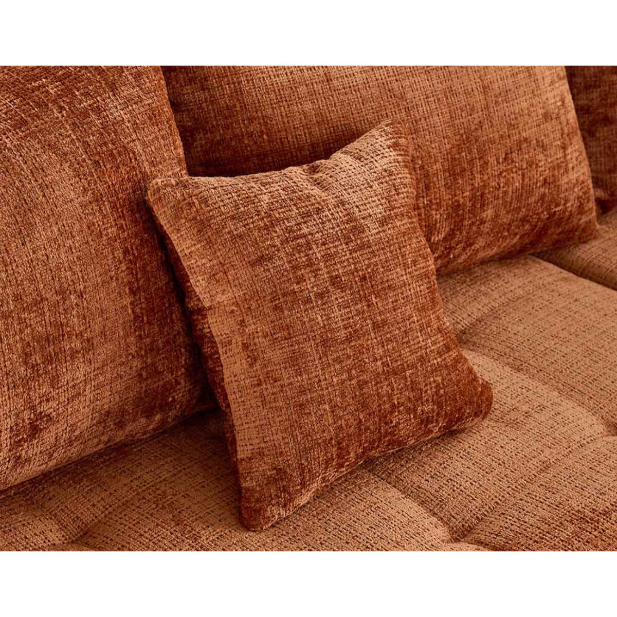 Rune - canapé panoramique d'angle droit 7 places en velours texturé - Rouille