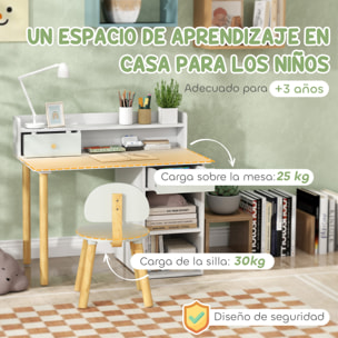 Juego de Escritorio y Silla para Niños de +3 Años Pupitre Infantil con Cajones Compartimento y Estantes para Dormitorio Sala Estudio Verde y Blanco