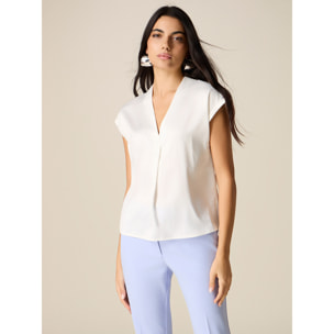 Oltre - T-shirt bimaterica scollo a V - Bianco