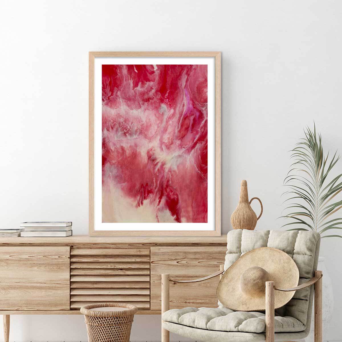 Poster vanille fraise Affiche + cadre en bois - Chêne