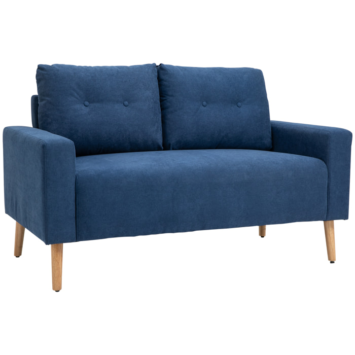 Sofá de 2 Plazas Sillón Moderno Tapizado en Poliéster con 2 Cojines Reposabrazos y Patas de Madera de Caucho para Dormitorio Oficina 145x76x88 cm Azul