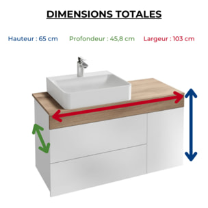 Meuble vasque à poser à gauche 103 cm SULLY blanc et chêne Quêbec