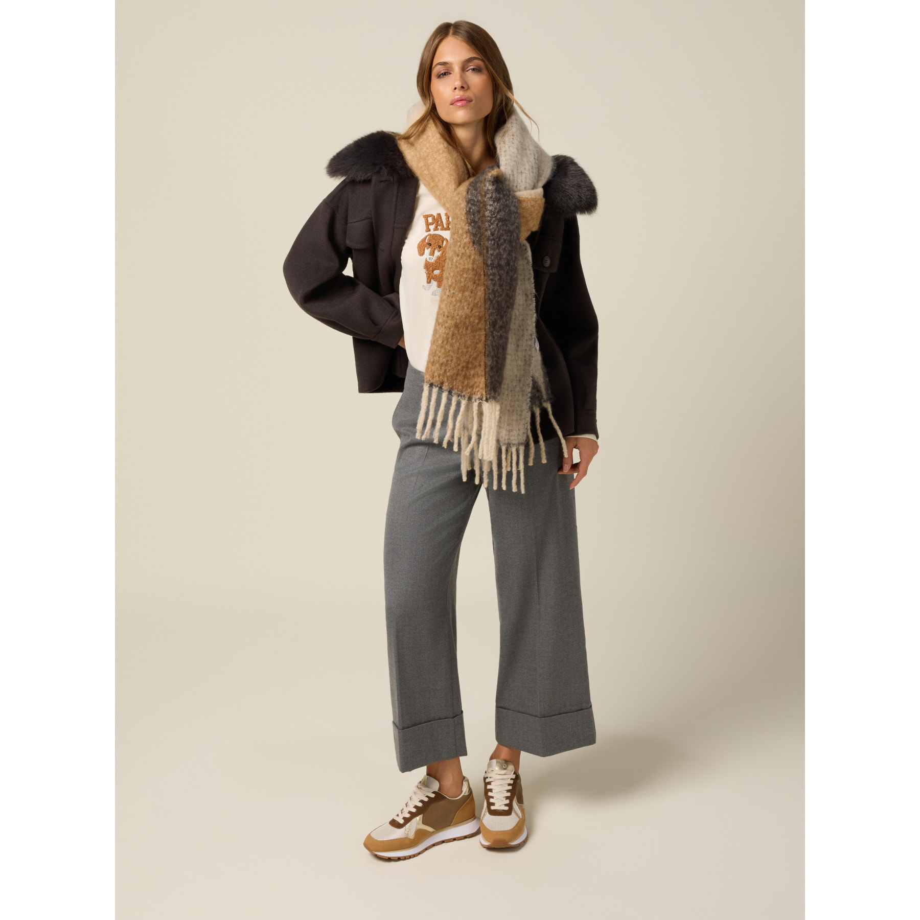 Oltre - Pantalones cropped de franela - Gris