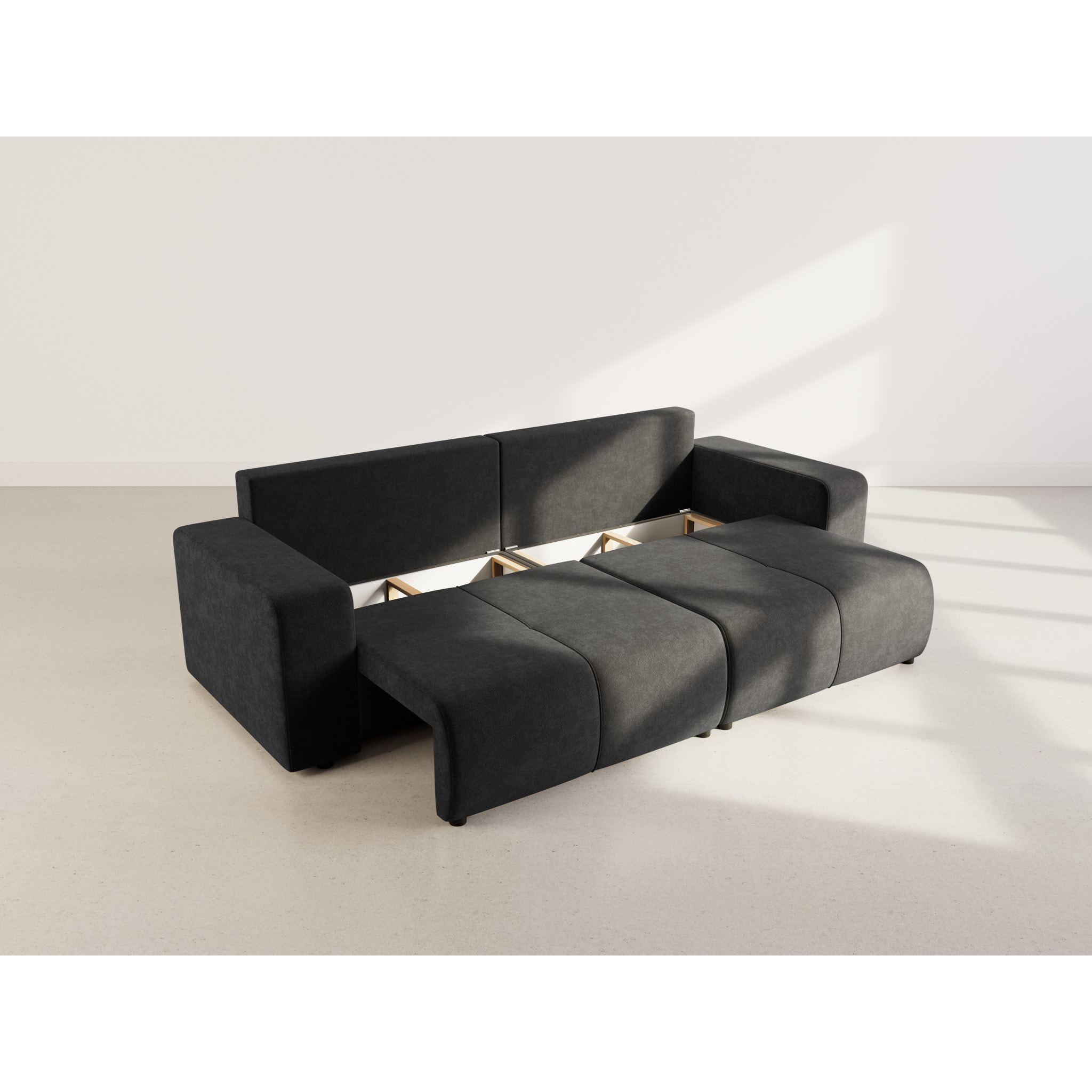 Nicole - Canapé droit 4 places convertible avec coffre en tissu - Gris Anthracite