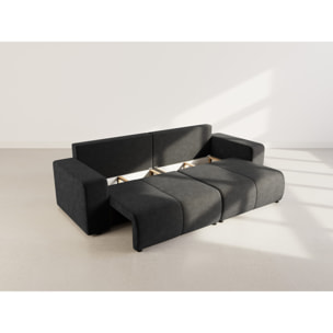 Nicole - Canapé droit 4 places convertible avec coffre en tissu - Gris Anthracite