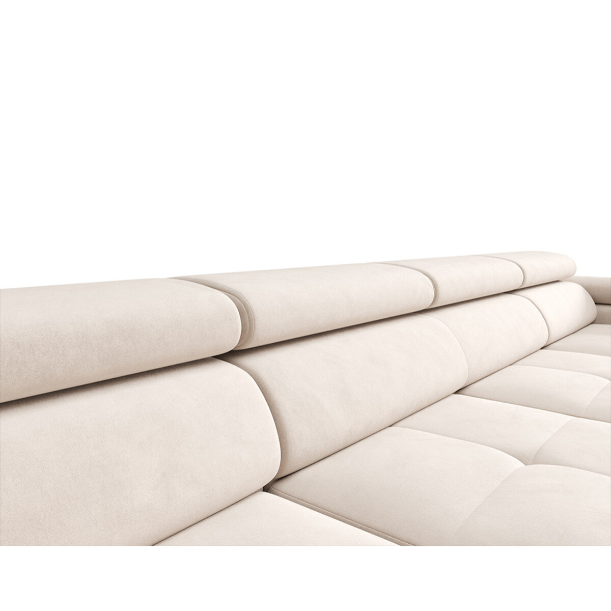 Ayden - Canapé panoramique en U 7 places convertible avec coffre et têtières réglables en tissu - Beige