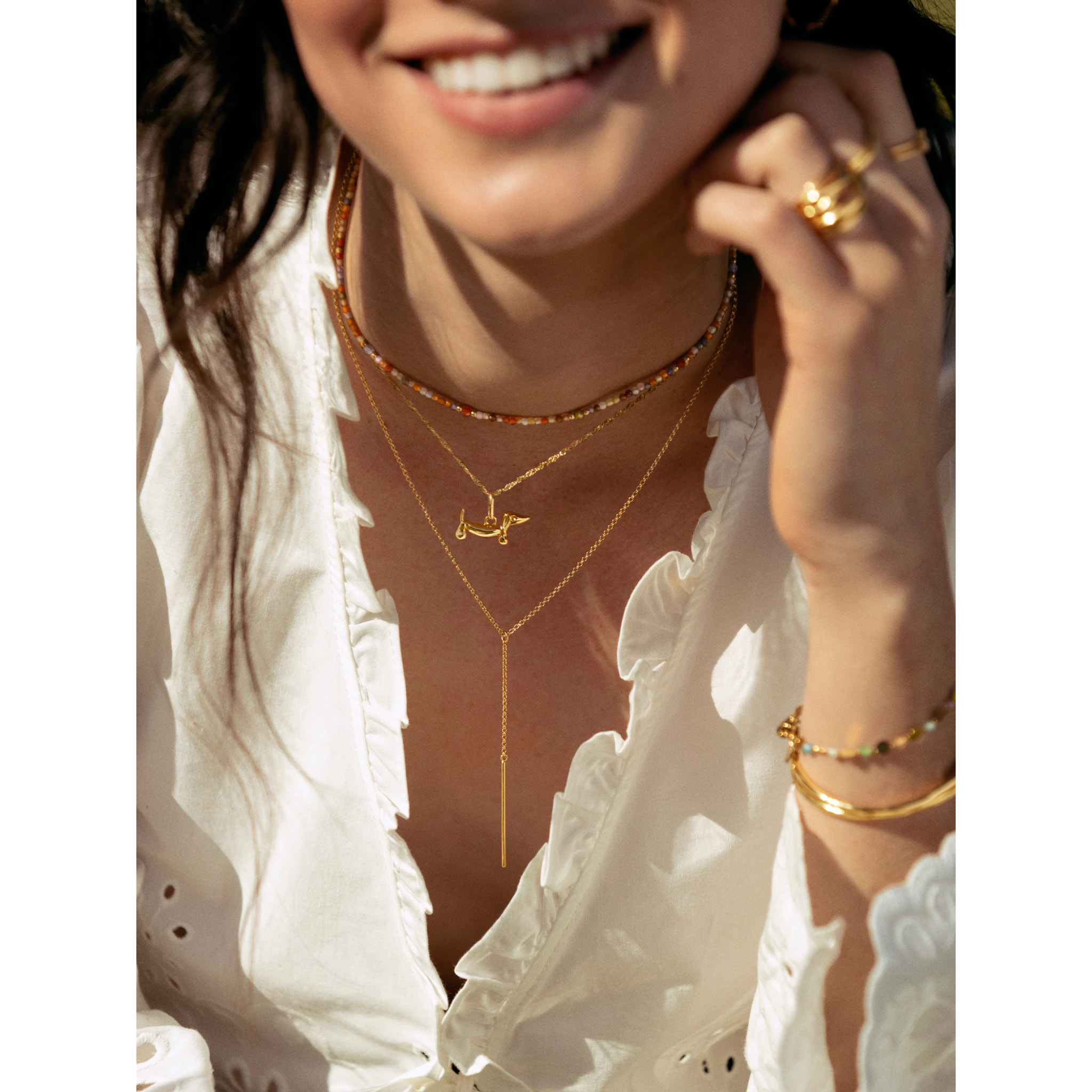 Collar Y Stick Plata Baño Oro
