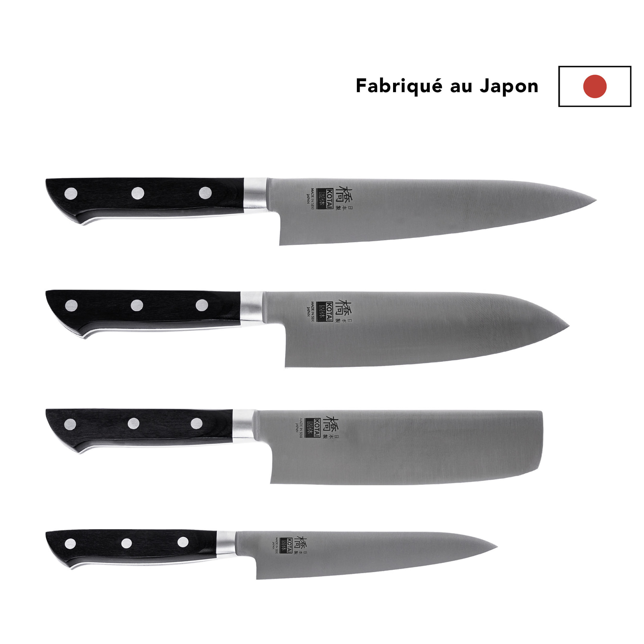 Le Set Complet : 4 couteaux (petty + nakiri + santoku + gyuto)