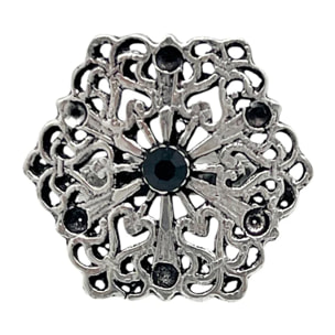 Anillo Retro cristal negro y plata envejecido chapado