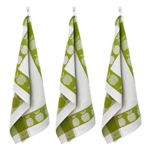 Lot de 3 torchons nid d'abeilles 50x70cm vert -  "Carré"