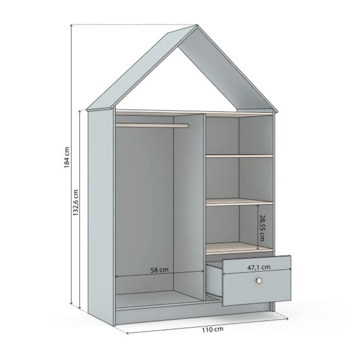 Armario vestidor juvenil Misty Cloud Verde Salvia - Oak Soft