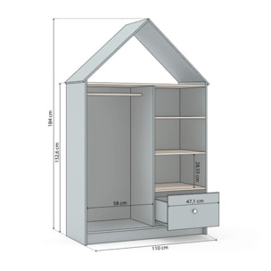 Armario vestidor juvenil Misty Cloud Verde Salvia - Oak Soft