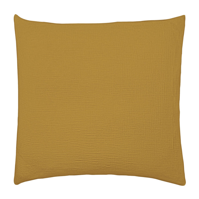Taie d'oreiller unie en gaze de coton lavée, TENDRESSE, Jaune camel