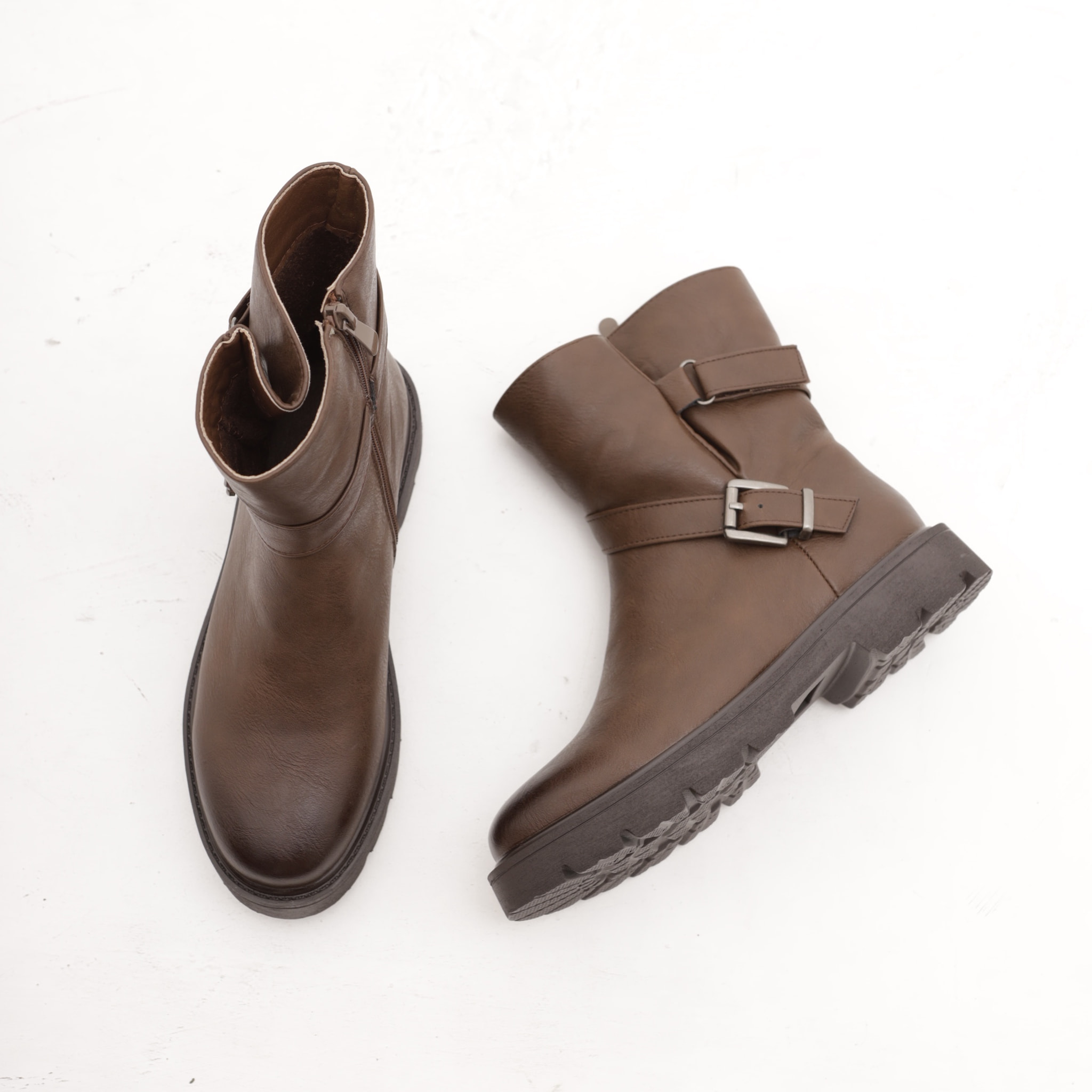 BIKER BASSO CON CINTURINO CAVIGLIA MARRONE