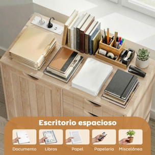Mueble para Impresora con Estación de Carga y Ruedas, Soporte para Impresora con 5 Cajones, Puertos USB, Estante Ajustable para Oficina en Casa, Natural