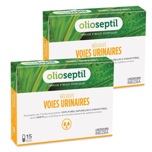 OLIOSEPTIL® - Gélule Voies Urinaires - Contribue au bon fonctionnement du système urinaire - Complexe de 7 Huiles Essentielles Pures et Chémotypées - Gélules Végétales L-Vcaps® - Lot de 2