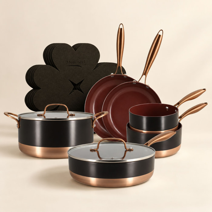 Batterie de cuisine 13 pièce en aluminium recyclé noir et marron BLACK COPPER
