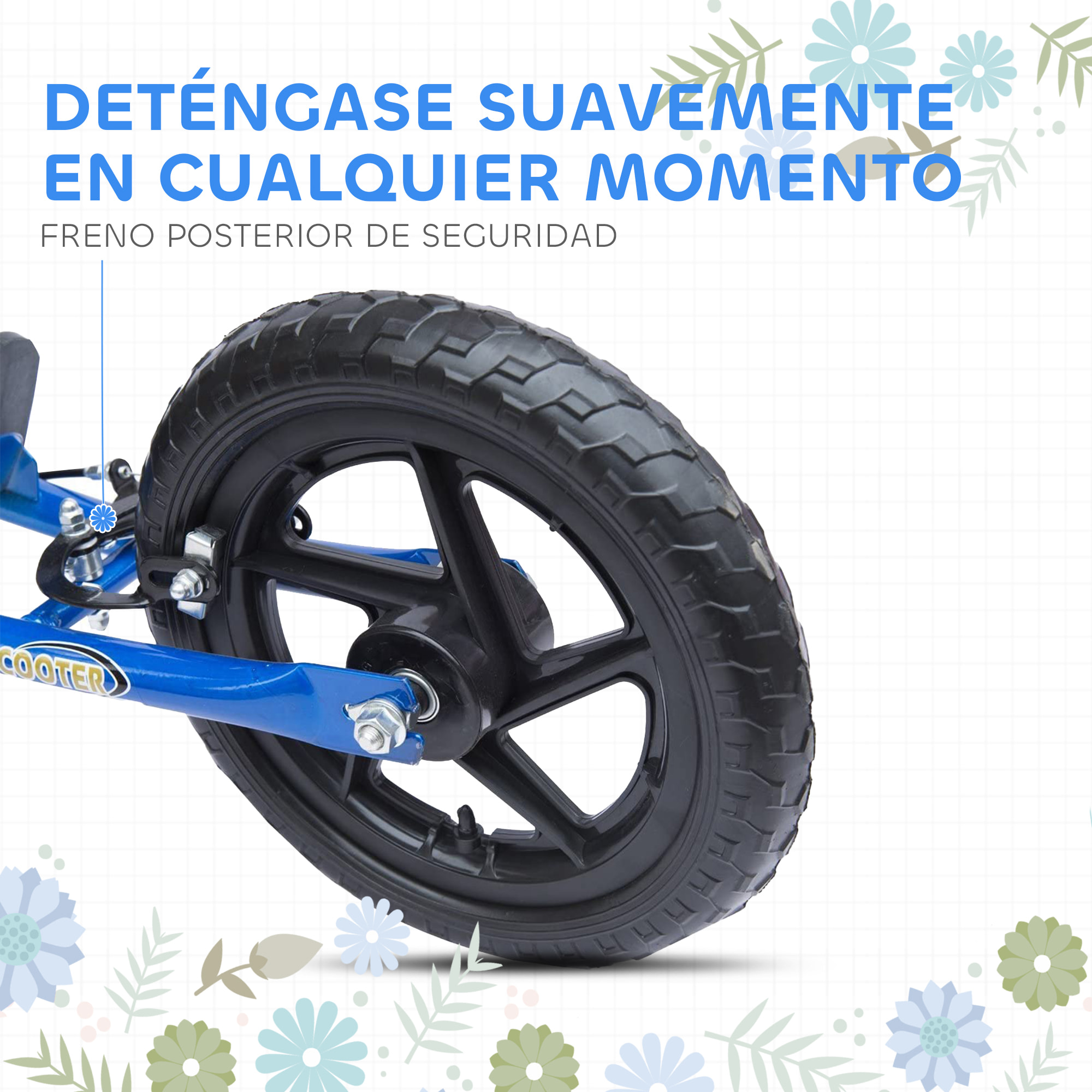 Patinete para Niños de +5 Años Scooter de 2 Ruedas Grandes de 12 Pulgadas con Freno y Manillar Ajustable en Altura Carga Máx.50kg 120x52x80-88cm Azul