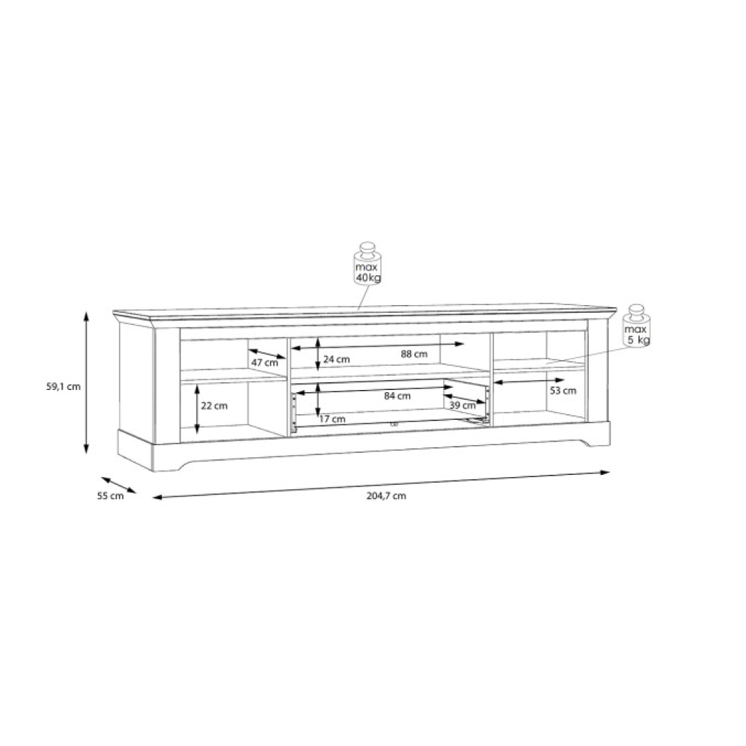 Meuble TV en bois effet chêne clair blanchi L204cm - ILONA