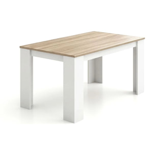 Mesa de comedor Naya en blanco artik y roble canadian 140X80 cm Blanco Artik (Blanco Mate) - Roble Canadian