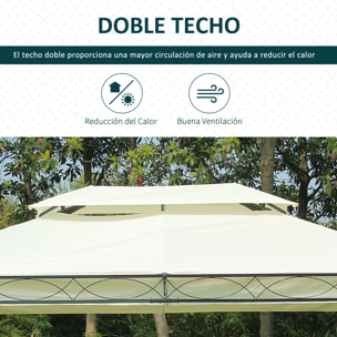 de Jardín 4x3 m, Pabellón de Jardín Gazebo con Doble Techo, 4 Cortinas, Marco de Acero, 8 Orificios de Drenaje, Anti-UV, Carpa para Exterior, Terraza, Patio, Blanco Crema