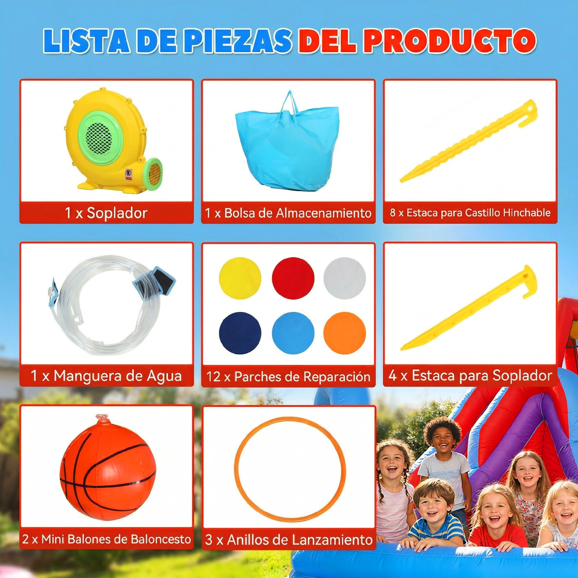 Castillo Hinchable Acuático 8 en 1 con Soplador 550W Castillo Hinchable Niños con Tobogán Zona de Salto Escalada Piscina Portería Canasta Lanzamiento de Aros Exterior Interior 350x325x210 cm
