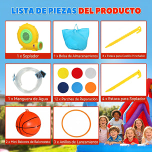 Castillo Hinchable Acuático 8 en 1 con Soplador 550W Castillo Hinchable Niños con Tobogán Zona de Salto Escalada Piscina Portería Canasta Lanzamiento de Aros Exterior Interior 350x325x210 cm