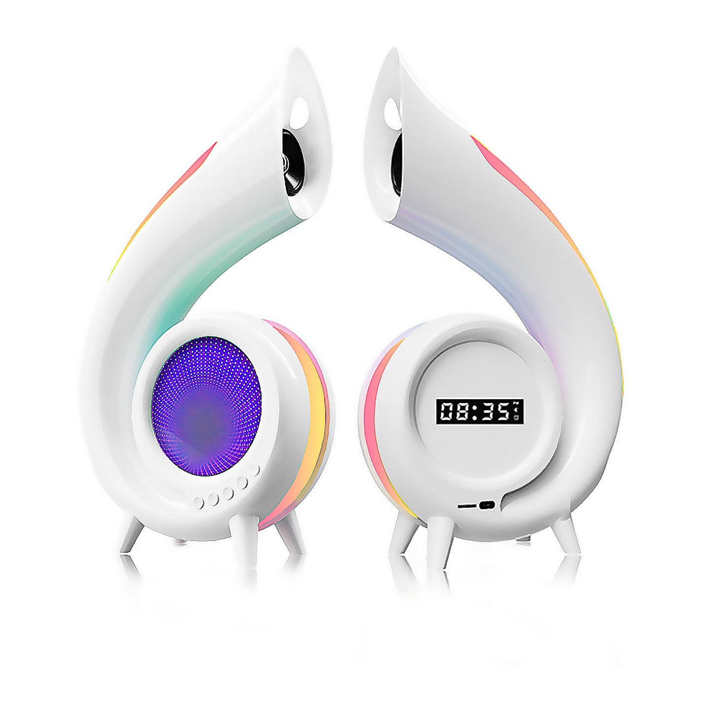 Altavoz concha 6 en 1 con luz de ambiente única con 256 modos y 16M de colores. Reloj, alarmas y espejo de maquillaje. BT5.0 + TF.