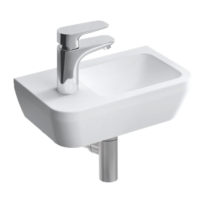 Set Lave-mains 37x22 cm, trou pour robinet à gauche + siphon (7090-003-0028-SET)