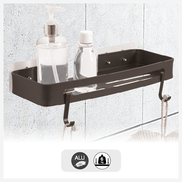 Étagère de douche rectangle stick adhésif noir "Blackalu"