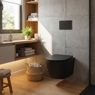 WC suspendu Infinitio noir mat sans bride et fixations invisibles + abattant frein de chute (BlackInfinitio)