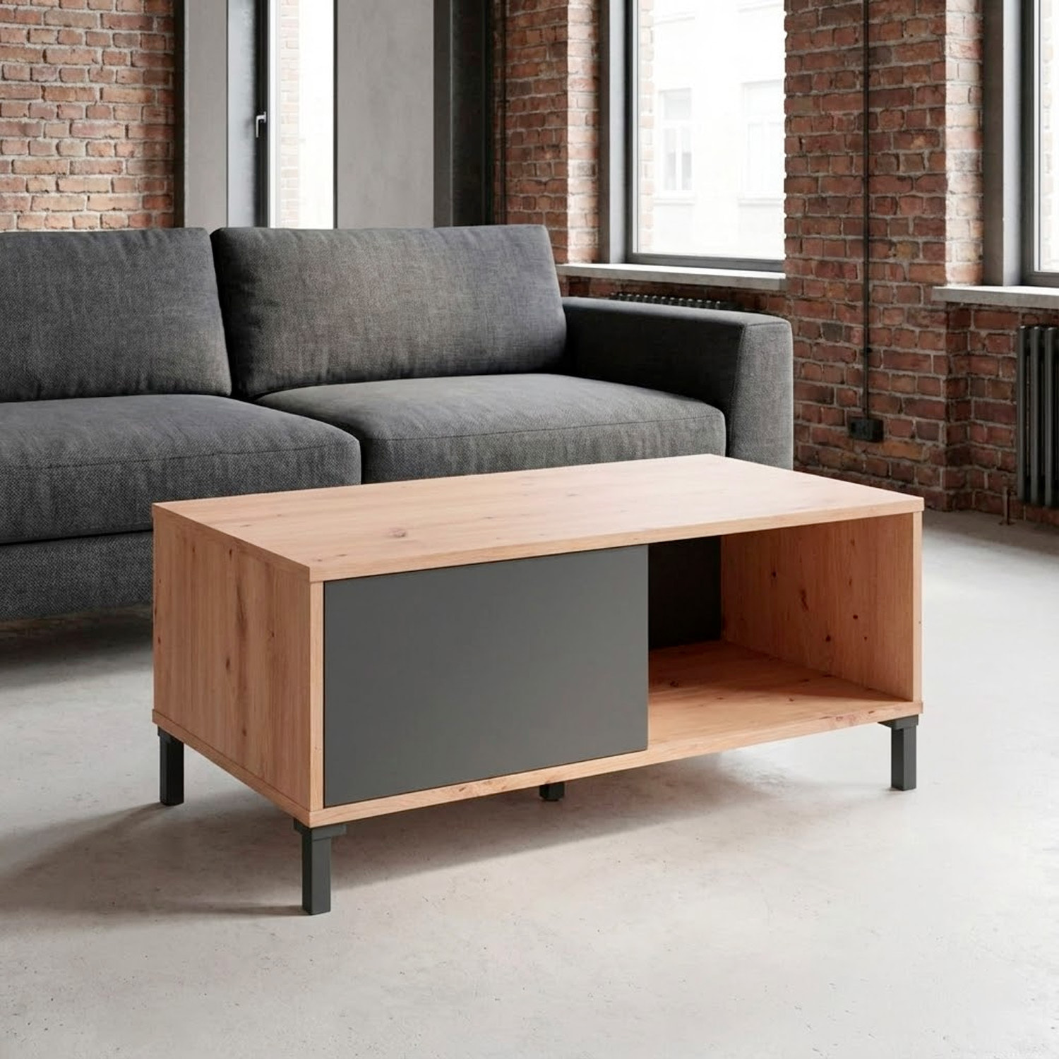 Tavolino Da Caffè Con Vano Aperto e Chiuso Tavolo Basso Design Soggiorno Salotto Arredo Casa Stile 40 x 100 x 50 cm Rovere e Grigio Antracite